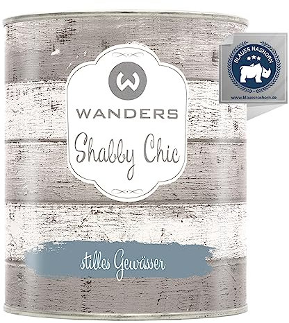 Wanders Shabby Chic Peinture à la craie 750 ml – Eau calme / gris bleu pâle – Peinture pour meubles de cuisine et meubles de cuisine sans ponçage – Peinture à la chaux pour bois et plus encore – Haut