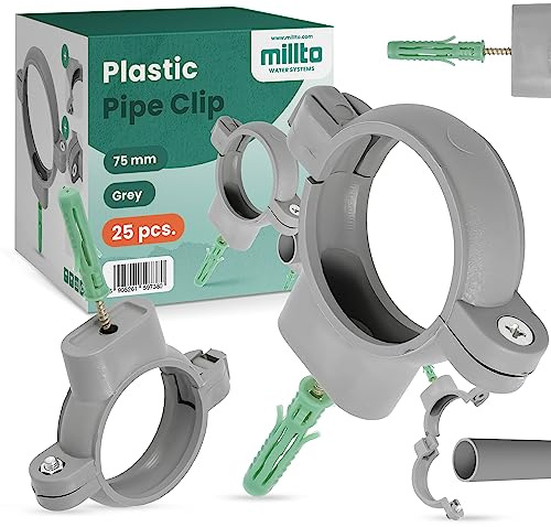 25x Millto™ Rohrschelle Kunststoff Halterung Rohr 75mm Stockschraube Dübel Rohrhalter Wasserrohrhalter Abwasserrohrschelle Kanalisationsrohrschelle Abwasserrohrhalterung