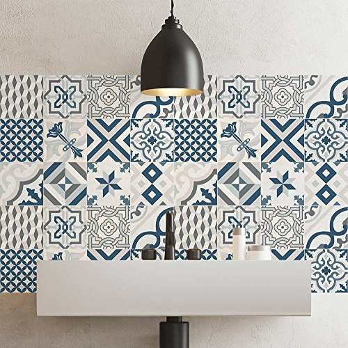 RE-COVERTILES - Adesivi per Piastrelle Bagno e Cucina 24 Pz 10x10 cm - PS00083 Decorazione murale in PVC Impermeabile mattonelle Mosaico Stile cementine Azulejos