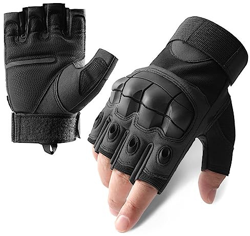 JAWSEU Taktische Halbfinger Handschuhe Militär Einsatzhandschuhe Atmungsaktiv Fahrrad Handschuhe Herren fur Motorrad Rad Arbeit Anti-rutsch Outdoor Wattiert MTB mit Knöchelschutz