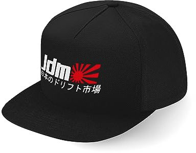 Lauthings JDM Kanji Rising Sun Drift Fullcap Art Flat Bill Snapback Cap, Schwarz , One size