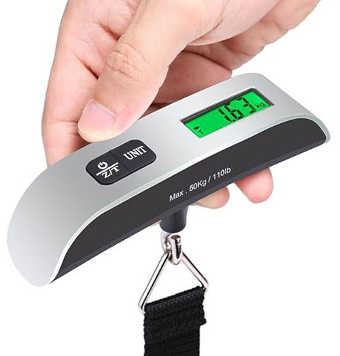VERSA ESSENTIALS Digital Suitcase Scale, Portable 50KG Travel Hanging Scale, Temperature Sensor and Battery Included