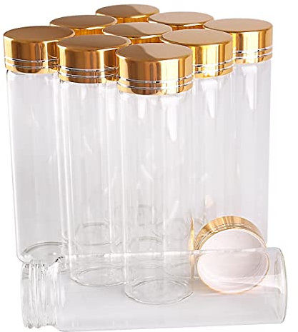 SYLALE 24 Piezas 50 ml 30 * 100 mm Botellas de Vidrio con Tapas Doradas Botellas de Especias de Perfume de Vidrio Transparente