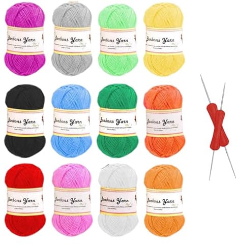 VIVIIHOO Premium Lana acrilica per Uncinetto e Maglieria - 12 Colori, 50g / Colore, Filato di Cotone con Istruzioni per Uncinetto e Maglieria - Perfetto per Maglioni, Giocattoli e Altro!