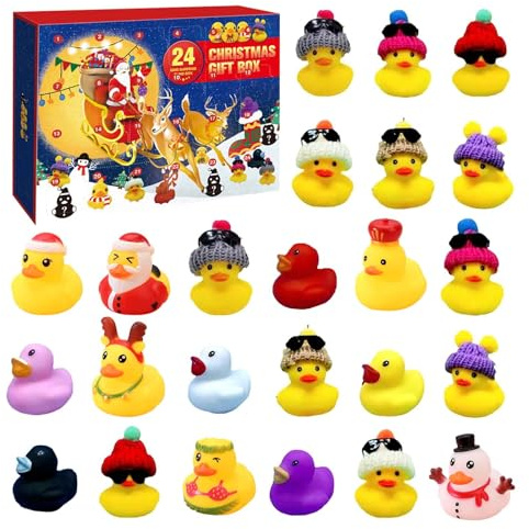 AWAVM Gummi-Enten-Adventskalender 2023, Mini-Weihnachts-Gummienten, Adventskalender, Adventskalender 2023, Kinder, für Jungen, Mädchen, Kinder, Weihnachtsgeschenke, Gastgeschenke (24 Stück)