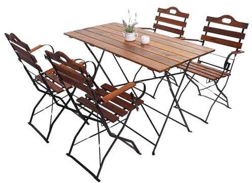Mendler Biergarten-Set HWC-J40 Gastronomie-Qualität Akazie - braun | Bistroset, Klapptisch, Klappstuhl, MVG-Zertifiziert