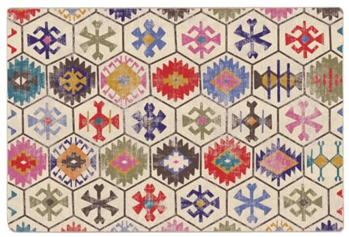 vidaXL Teppich, Waschbar Bodenteppich mit auffälligem Muster, Wohnzimmerteppich rutschfest Pflegeleicht, Kurzflor Matte Vorleger, Mehrfarbig 120x180cm