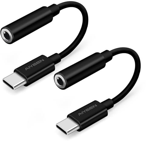 Adattatore per cuffie femmina da USB C a jack da 3,5 mm aggiornato (confezione da 2), adattatore audio per cuffie da USB C a Aux compatibile con iPhone serie 15 Samsung, Pixel, iPad (nero)