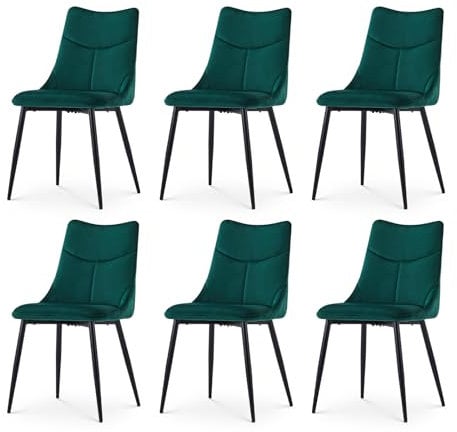 TUKAILAi Esszimmerstühle 6er Set Grün Samt Gepolsterter Sitz Lounge Küchenstühle mit hoher Rückenlehne Wohnzimmerstühle Freizeit Empfangsstühle mit Metallbeinen