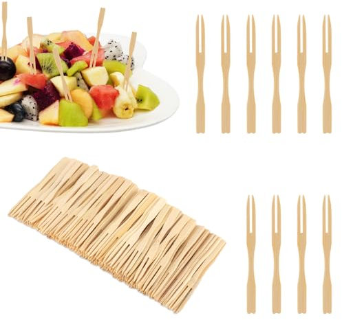 300pcs Mini Appetizer Forks, Single Use Cocktail Fork Tiny Fruit Forks Two Prongs Wooden Toothpicks Small Food Picks for Dessert Party Supplies