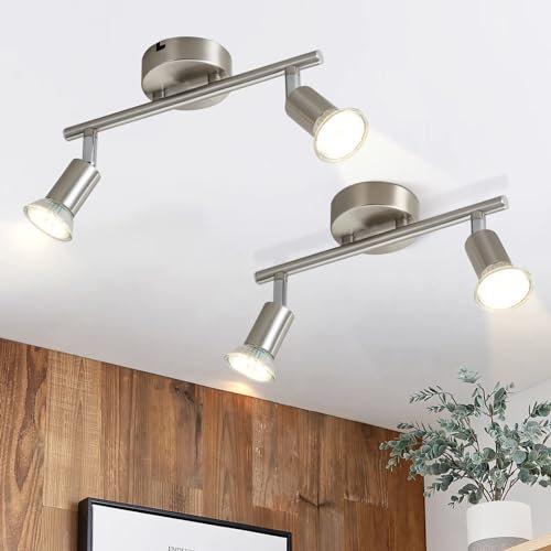 Glitzerlife LED Deckenstrahler 2 Flammig Deckenspot - 2ER Deckenlampe GU10 Deckenleuchte Schwenkbar 330°Drehbar Spot Strahler Flurlampe Nickel Modern Wohnzimmer Schlafzimmer Flur