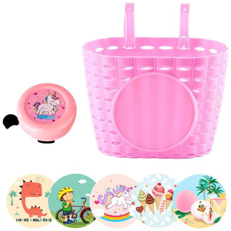 Hojalis Fahrradkorb Kinder, Fahrradkorb Einhorn Kinder, Luftschlangen Fahrradklingel Aufkleber, Kinder Fahrradklingel Mädchen, Bike Basket für Kinder, Jungen, MäDchen, Schule, Outdoor