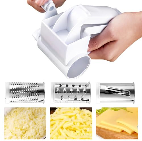 NAROSEBE Râpe à Fromage Rotative, avec 3 Râpe à Tambour, Rappe a Fromage Manuelle Moulin à Râpe Fromage en Plastique, Lavable au Lave-Vaisselle, Rapeur Fromage à Pâte Dure pour Fromage, Chocolat