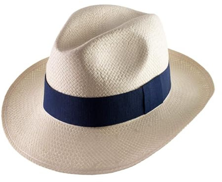 Classic Italy - Chapeau Panama Paille Homme ou Femme Gibara - Taille 63 cm - Marine
