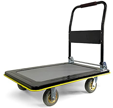 Plattform-Handwagen Trolley-Wagen aus Stahl, großer Plattformwagen mit klappbarem Griff und drehbaren Rädern for den Transport im Home-Office, Tragfähigkeit 880 Pfund Zusammenklappbarer Handkarren ( C