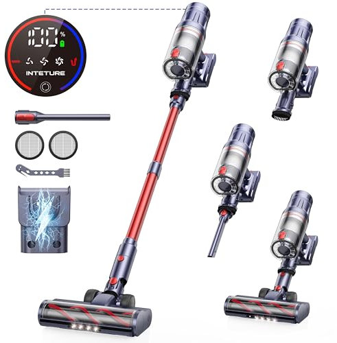 INTETURE Cordless Vacuum Cleaner 550W/45Kpa,60Mins Stick Vacuum,Self-standing Upright Vacuum Cleaner with Wall Mount Charging,Touch Screen,Vacuums for Hardwood Floor Carpet Pet Hair