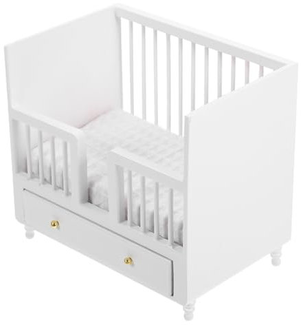 PHENOFICE Plan Toys Mini Mini Babybett Miniaturmöbel Für Kinder Spielzeughaus Möbel Mini Bett Puppenhaus Kleines Holzbett Puppenhaus Ornament Holzpuppenhausmöbel Puppenwiege