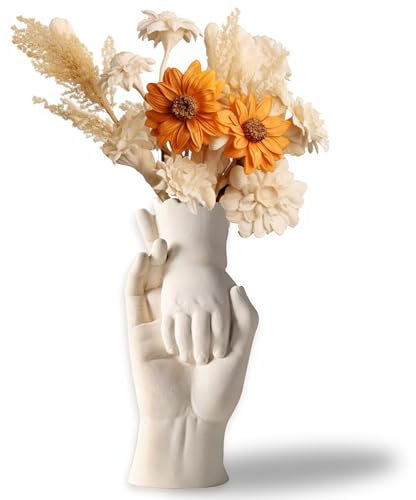 Weiß Keramik Vase für Dekoration, Blumenvase für Minimalistische Deko, Vase für Pampasgras Deko, Moderne Boho Nordic für Wohnzimmer, Hochzeit, Abendessen Tisch.