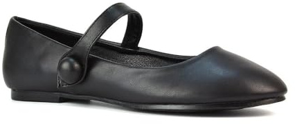 Women's Flat Dolly Shoes Ladies Closed Toe Mary Jane Slip On Black Synthetic Leather Ballet Smart Work Girl School Shoes Pumps Size 6