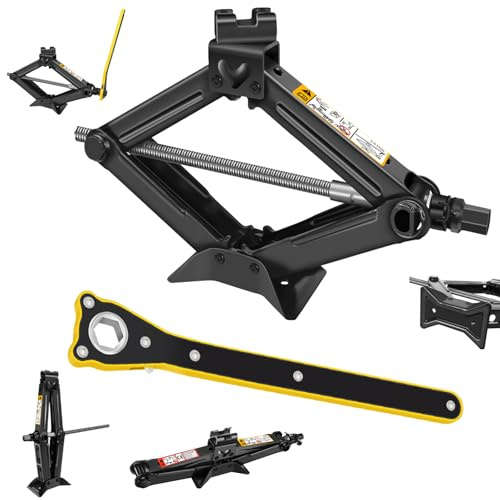 2T Scissor Jack Car Jack with Larbor-Saving Ratchet Wrench Easy to Lift or Low, Adjustable Lifting Height from 90mm to 360mm, Lightweight Portable Scissor Lift Jack for Small, Medium Vehicles