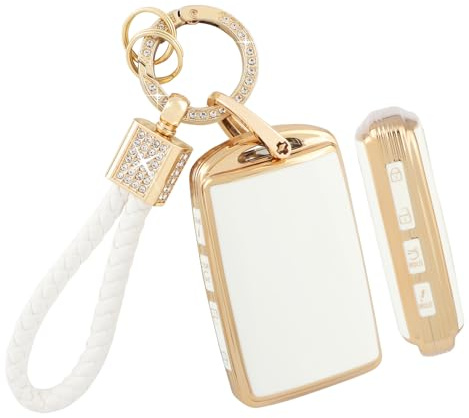 BLINGOOSE Schlüsselhülle für Mazda CX5 CX30 CX9 CX50 3 6 CX90 MX5 Miata Weiß Gold Auto Schlüsselgehäuse Schutzhülle Schlüsselcover 4 Tasten Bling Schlüsselanhänger Zubehör Girly Frauen TPU