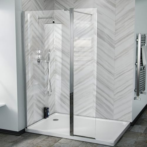 Nes Home Chrome 900 Wet Room Screen 8mm Tempered Glass with 300mm Return Panel