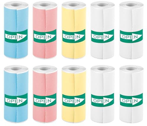 10 Rollen Selbstklebendes Thermodruckerpapier, 5,5x2,5cm Thermodruckpapier Rollen Tragbares Thermodruckerpapier für Minidrucker und Sofortbildkameras für Kinder (4 Farben)