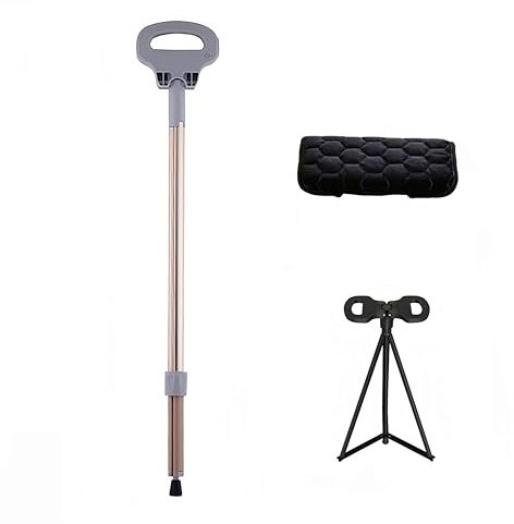 Ultraleichter faltbarer Gehstock mit Sitz für Damen und Herren, perfekt für den Innen- und Außenbereich, inklusive Krücken für Erwachsene, leicht zu tragen (Roségold)