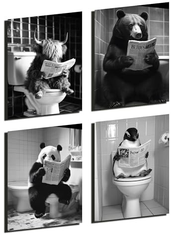 Donari Bild Badezimmer - WC Bilder für Toilette Schwarz Weiß modern und lustige Deko - Badezimmerdeko Poster Set 4er mit Rahmen (Motiv 2, 21x30 cm, Ohne Rahmen)