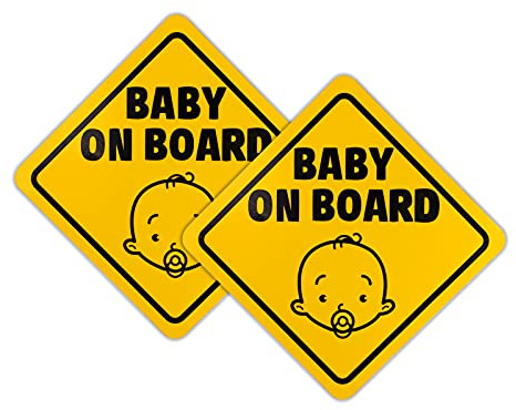 Baby on Board Schild, 2 Stück Auto-Aufkleber Magnet Sicherheitsschilder Zeichen Warnschilder, Wiederverwendbarer, Reflektierend in der Nacht, Wasserdicht(12.5cm, Gelb)