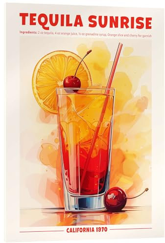Posterlounge Tequila Sunrise, California 1970 Tableau en verre acrylique de TAlex 30 x 40 cm Orange Tableaux Décoration murale