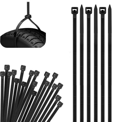 200Pcs Cable Ties Black, 300mm x 4.8mm, Heavy Duty Nylon Cable Ties with 50kg Tensile Strength, Multi-Purpose Zip Tie Wraps for Indoor Outdoor Home Office