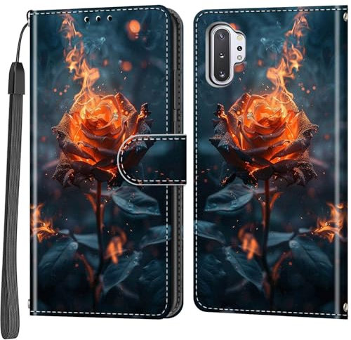 Handyhülle für Samsung Galaxy Note 10 Plus Hülle, Magnetische Stoßfeste Flip Leder Schutzhülle Klapphülle, Rosen