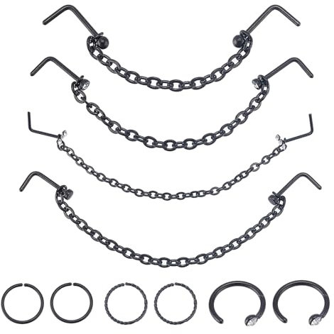 NICENEEDED 10 Stück Nasenringe Kette Schwarze Nasenstecker Nasenkette Nasenpiercing Schmuck Nasenring Ohrstecker Über Der Nase Quaste Kette Nasenschmuck Für Frauen Und Männer