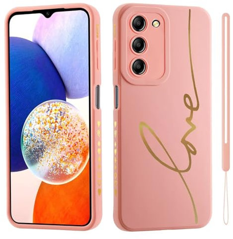 HAONANDE Cover Per Samsung Galaxy S22 5G, Custodia Brillantini Carino Scintillante per Donne e Ragazze, Cute Motivo Cuore Gold Love, Sottile Antiurto Silicone TPU Morbida Case Rosa