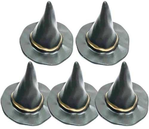 Huraoerrrr 5 Pcs Mini Witch Hat, Black Tiny Halloween Hats for DIY Dollhouse, Wine Bottle, Party Table & Photo-Taking, Decorative Miniature Figurines