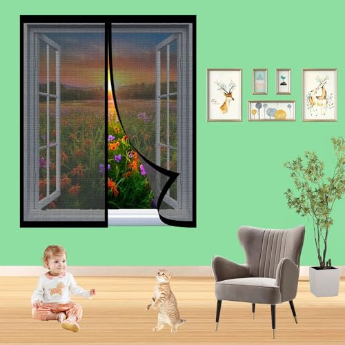 Zanzariera Porta Finestra 90 x 150 cm Tenda Magnetica Si Impedisce Agli Insetti, Facile da Installare, Chiusura Automatica Zanzariera Magnetica Finestra per Porta Finestra Balcone Soggiorno, Nero