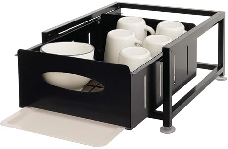 Mendler Schrankschublade HWC-N51 mit Tablett Metall 19x34x42cm - schwarz | Küchen-/Geschirrablage, Schrankauszug, ausziehbar