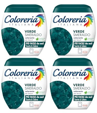 Coloreria Italiana Grey Colorante Tessuti e Vestiti in Lavatrice, colore Verde Smeraldo, 4 Confezioni, 350 g