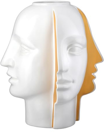GILDE Vase Facial - Keramik - Weiß - Höhe 28cm x Ø 23cm - Gesicht Design - 3D-Optik - wasserdichte Blumenvase