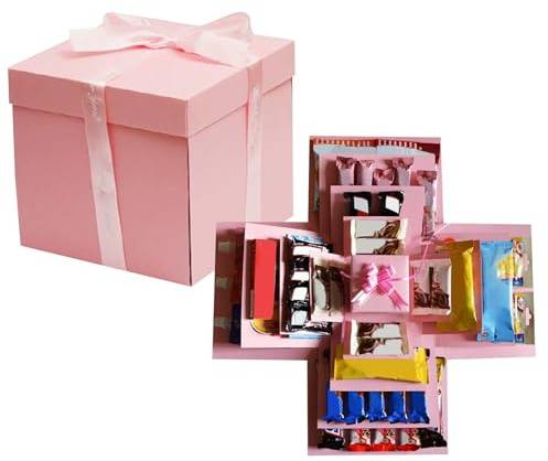 Explosionsbox Hochzeit, wiederverwendbare Überraschungsbox aus Papier, 5-lagige kreative Geschenkbox für Süßigkeiten, Geburtstag, Hochzeitstag, Valentinstagsgeschenke (Rosa)
