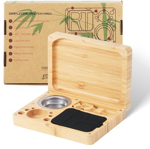 RYO TRUST Rolling Tray with Magnetic Lid, Durable Bamboo Tray with Storage Space to Organize, Easy to Clean and Carry, Perfect for Home Storage or Travel