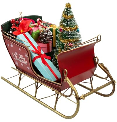 Berfutall Roter Weihnachtsmannschlitten, Weihnachtsdekoration für Tischdekoration, Dekoration mit rustikalem Charme (G), Rot, 29,5 cm