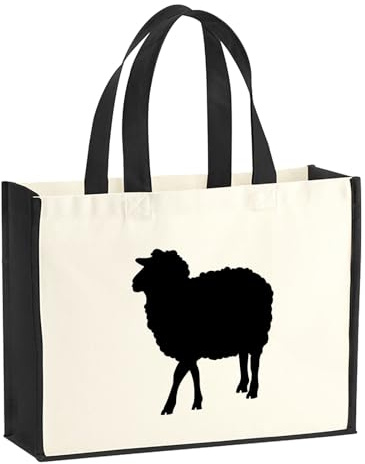 Huuraa Jutetasche Schaf Silhouette Geschenk | Großer Shopper 21 Liter Juteshopper Black Tasche aus Jute und Baumwolle Einkaufstasche Geschenkidee Tragetasche mit Motiv