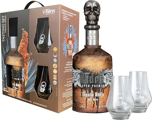 Padre azul Tasting Set Tequila Añejo 40% vol Tequila Mexico (1 x 0.7 l) | Weicher Añejo für den puren Genuss in edler Geschenkpackung inklusive zwei Gläsern