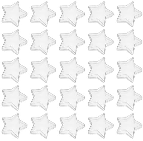 LIFKICH 25 Stück Transparente Sternförmige Candy Boxen mit Aufhängung Wiederbefüllbare Klare Kunststoff Weihnachtskugeln als Partydeko und Geschenkbox Einfach zu Befüllen für Festliche