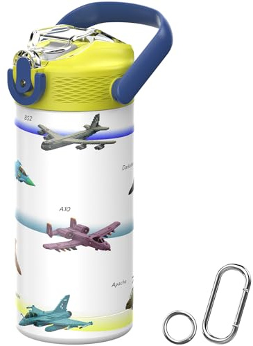 MYFOREST 400ml Botella de agua infantil con aislamiento térmico, revestimiento de grado quirúrgico sin olor, apta para lavavajillas, etiqueta para nombre, boquilla suave (Block Guardians: Air)