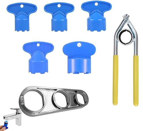 Perlator Schlüssel Set, 7-teiliges Werkzeug für Wasserhahn und Perlator, Innen- und Außengewinde, 16,5 mm bis 24 mm, ergonomische Griffe