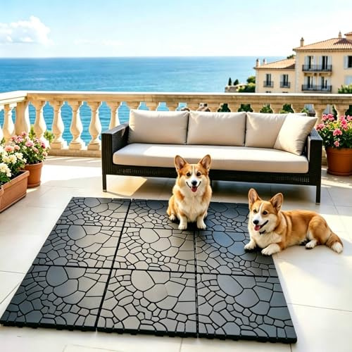 Airsell 9 Pcs(30x30 cm) Interlocking Deck Tiles,Plastic Outdoor Flooring for Patio, Garden & Balcony,Waterproof & All-Weather, Anti-Slip Surface (Dark Gray STW-9 Pcs (0.81m²))