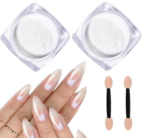 Allstarry Iridescent Aurora Nail Powder, 2pcs Mirror Effect Glitter & Pearlescent Ice Mermaid Pigment Dust for Gel Polish Nail Art Decoration